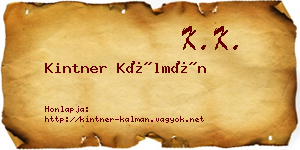 Kintner Kálmán névjegykártya
